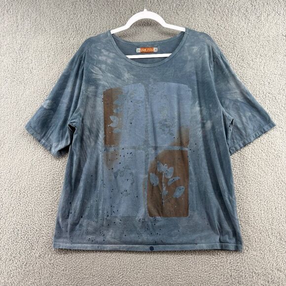 Blue Fish Fiona Tee Shirt Mottled Blue Sky Size 1 Lagenlook Boho Art to Wear - Picture 1 of 9